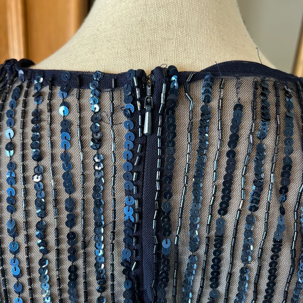 NWT Mac Duggal 14007 Embellished Short Sleeve Empire Waist Dress 6 Blue A-line - Picture 11 of 12